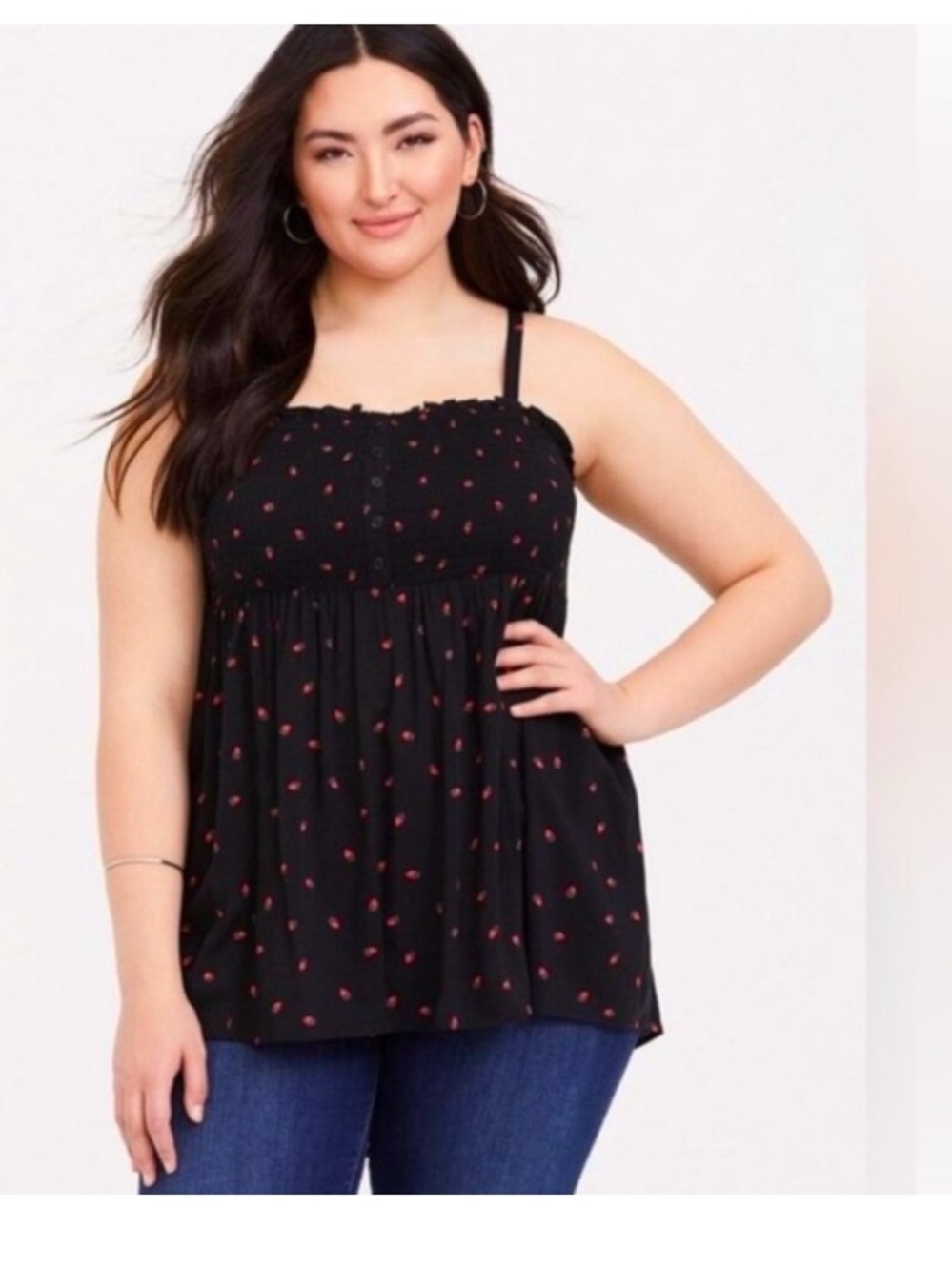 Torrid Strawberry Smocked Babydoll Cami NWT 2X